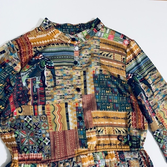 Vintage Style Boho Patchwork Midi Dress Long Sleeve L - Picture 5 of 16